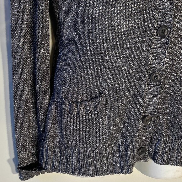 Studio Y SZ XL Silver Gray Metallic Cardigan Button Front 80's comfy Party Bling - Picture 4 of 10